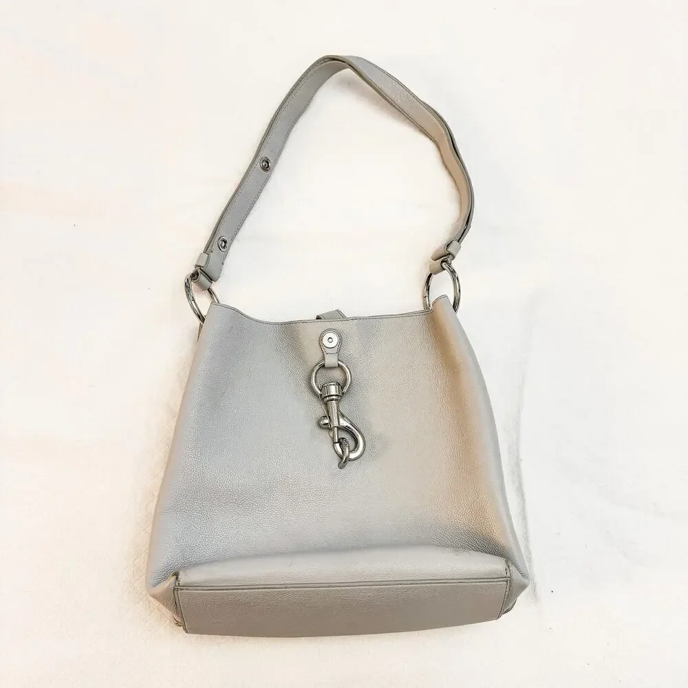 Rebecca Minkoff Gray Leather Bucket Bag Magnetic Closure EUC
